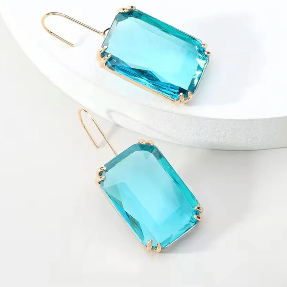 Anthropologie Aquamarine Blue and gold vintage inspired drop earrings - Picture 3 of 9